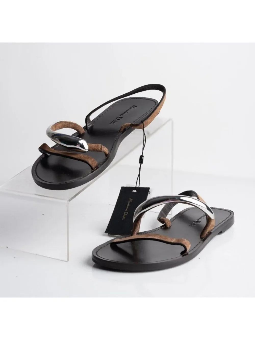 Massimo Dutti Womens Suede Strappy Flat Sandals Brown Sz US 5 EU 35 NWT 1718/450